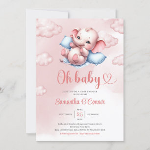 Invitation Bébé mignon éléphant dans bébé rose et bleu