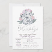 Invitation Bébé mignon Eléphant Dots Floral Baby shower (Devant)