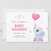 Invitation Bébé mignon éléphant et ballon (Devant)