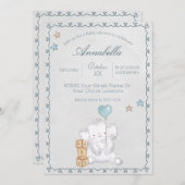 Invitation Bébé mignon éléphant et ballons d'aquarelle (Devant / Derrière)