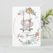 Invitation Bébé mignon Eléphant Fille Flore Baby shower à nei (Debout devant)
