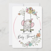 Invitation Bébé mignon Eléphant Fille Flore Baby shower à nei (Devant)
