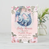 Invitation Bébé mignon Eléphant Floral Dots rose Baby shower (Debout devant)