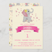 Invitation Bébé mignon Eléphant Floral Première fête d'annive (Devant / Derrière)