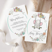 Invitation Bébé mignon éléphant garçon Flore Baby shower à ne