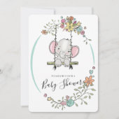 Invitation Bébé mignon éléphant garçon Flore Baby shower à ne (Devant)