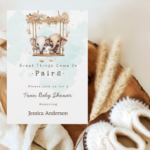 Invitation Bébé mignon éléphant Genre Neutre Baby shower jume