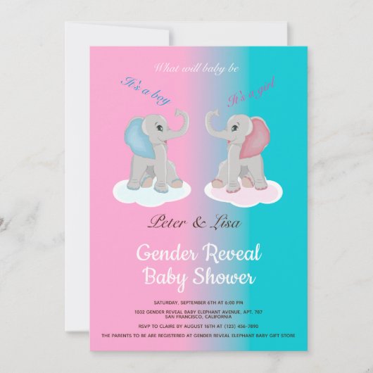 Invitation Bébé mignon éléphant Genre Révélation Baby shower (Devant)