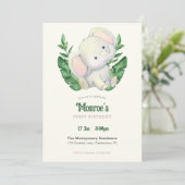 Invitation Bébé mignon éléphant Jungle fête d'anniversaire (Debout devant)