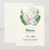Invitation Bébé mignon éléphant Jungle fête d'anniversaire (Devant / Derrière)
