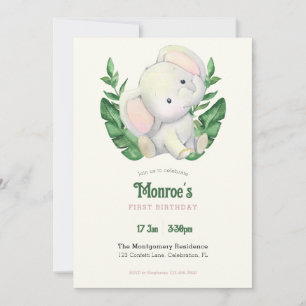 Invitation Bébé mignon éléphant Jungle fête d'anniversaire