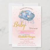 Invitation Bébé mignon Eléphant Nuage, Baby shower étoiles (Devant)