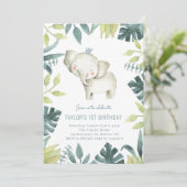 Invitation Bébé mignon éléphant Prince Tropical Jungle Annive (Debout devant)