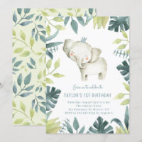 Bébé mignon éléphant Prince Tropical Jungle Annive