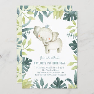 Invitation Bébé mignon éléphant Prince Tropical Jungle Annive