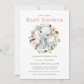 Invitation Bébé mignon Eléphant rose Baby shower floral (Devant)