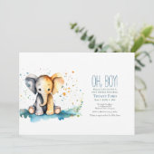 Invitation Bébé mignon éléphant Safari-Theme Baby shower garç (Debout devant)