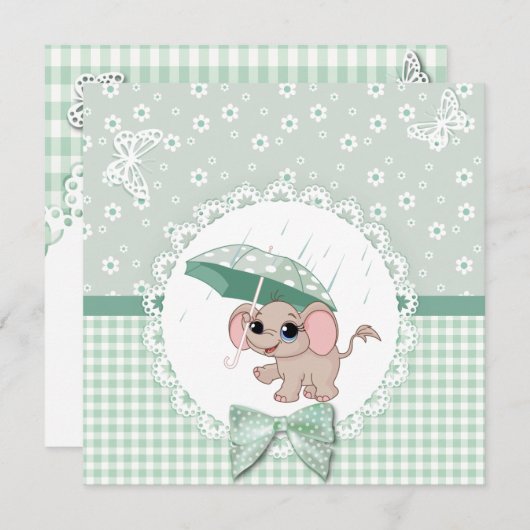 Invitation Bébé mignon Eléphant Vert Bébé Sprinkle Douche (Devant / Derrière)