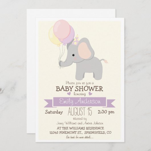 Invitation Bébé mignon éléphant, Zoo Jungle Baby shower anima (Devant / Derrière)