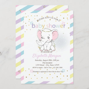 Invitation Bébé mignon Eléphants Étoiles Baby shower