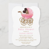 Invitation Bébé mignon en poussette Pram Baby shower rose (Devant)