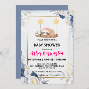 Invitation Bébé mignon endormi baby shower de fleur de bois