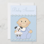Invitation Bébé mignon et Baby shower bleu chiot (Devant)