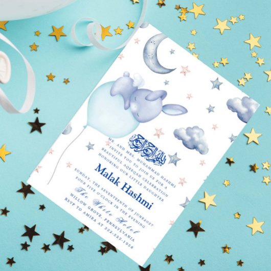 Invitation Bébé mignon et étoile bébé garçon islamique Aqiqa