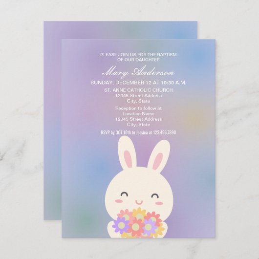 Invitation Bébé mignon et Fleurs Bébé Baptême Christening (Devant / Derrière)