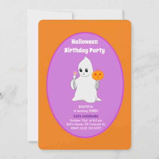 Invitation Bébé mignon fantôme Halloween Anniversaire Invitat (Devant)