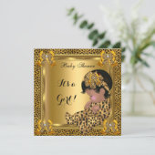 Invitation Bébé Mignon Fête de Naissance Bébé Fille Léopard O (Debout devant)