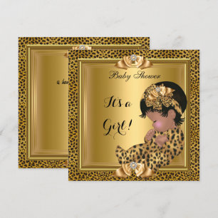 Invitation Bébé Mignon Fête de Naissance Bébé Fille Léopard O