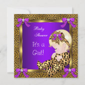 Invitation Bébé Mignon Fête de Naissance Bébé Fille Léopard V (Devant)