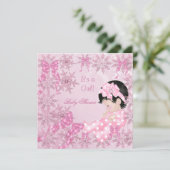 Invitation Bébé Mignon Fête de Naissance Fille Jolis Flocons (Debout devant)