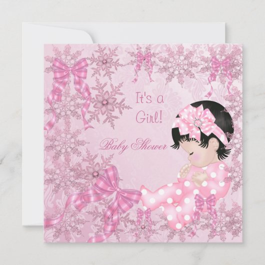 Invitation Bébé Mignon Fête de Naissance Fille Jolis Flocons (Devant)