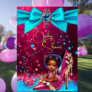 Invitation Bébé Mignon Fête de Naissance Fille Rose Bleu Chau