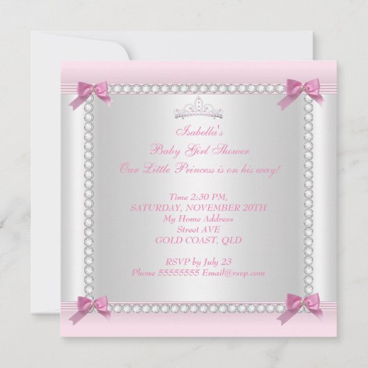 Invitation Bébé mignon fille Baby shower Ours rose (Dos)