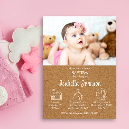 Invitation Bébé mignon fille Bautizo Invitacion Baptême moder