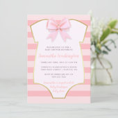 Invitation Bébé mignon fille Blush Bow rose et Baby shower or (Debout devant)
