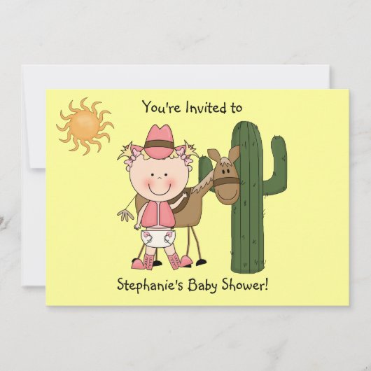 Invitation Bébé mignon Fille et cheval Pony Occident personna (Devant)