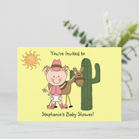 Invitation Bébé mignon Fille et cheval Pony Occident personna (Debout devant)