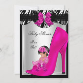 Invitation Bébé Mignon Fille Licorne Chaussure Rose Chaud Bab (Devant)