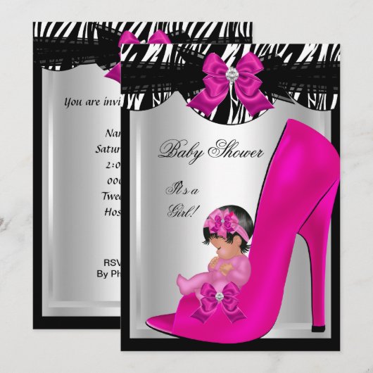 Invitation Bébé Mignon Fille Licorne Chaussure Rose Chaud Bab (Devant / Derrière)