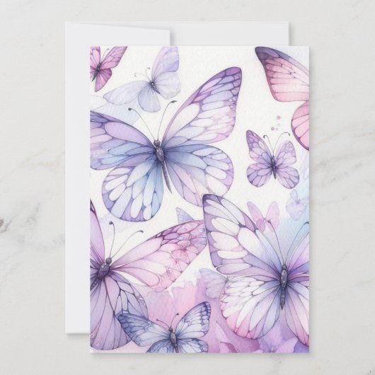 Invitation Bébé mignon fille papillon pourpre enfants 1er ann (Dos)