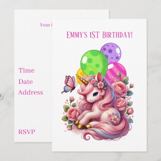 Invitation Bébé mignon filles premier anniversaire (Devant / Derrière)