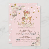 Invitation Bébé mignon Fleurs de cerfs, Baby shower d'étoiles (Devant / Derrière)