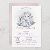 Invitation Bébé mignon Fleurs d'éléphant Baby shower Pois (Devant / Derrière)