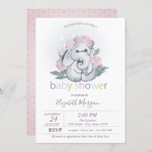 Invitation Bébé mignon Fleurs d'éléphant Baby shower Pois