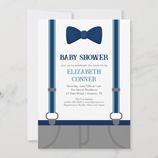 Invitation Bébé mignon garçon cravate Suspendante douche Invi (Devant)