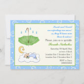 Invitation Bébé mignon garçon dormant saupoudrer bleu et vert (Devant)